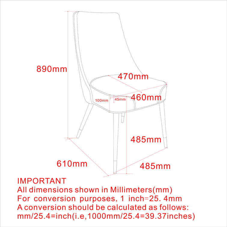 Dining chair discount size in mm